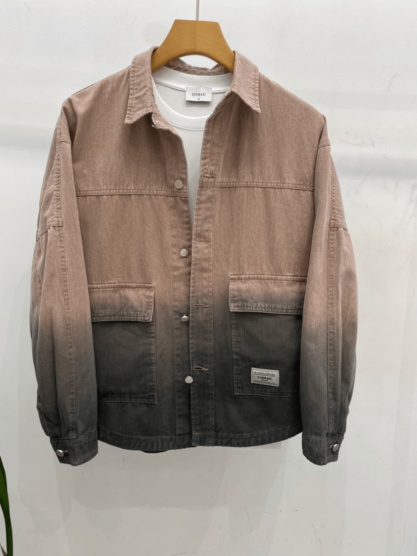 Denim Lapel Jacket Pocket Gradient Printed Men's Jacket