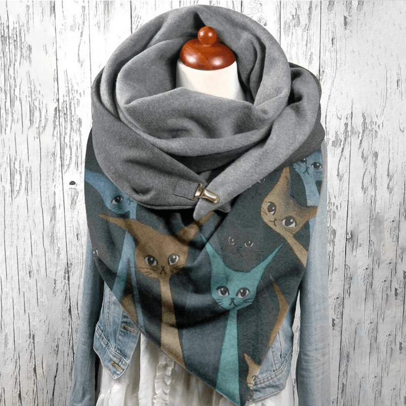women's cat print triangle shawl scarf, view 2 - MRSLM