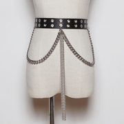 women's black tassel chain rivet belt - MRSLM