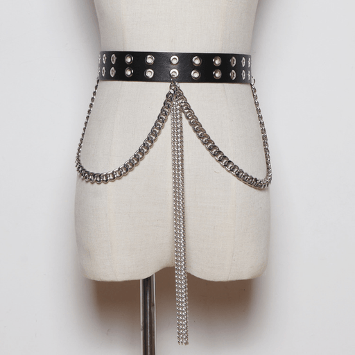 women's black tassel chain rivet belt - MRSLM