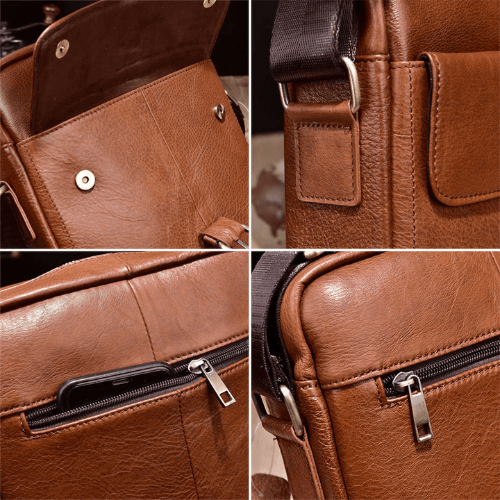 Men Genuine Leather Anti-Theft Wear-Resistant Crossbody Bag Vintage Waterproof Shoulder Bag - MRSLM