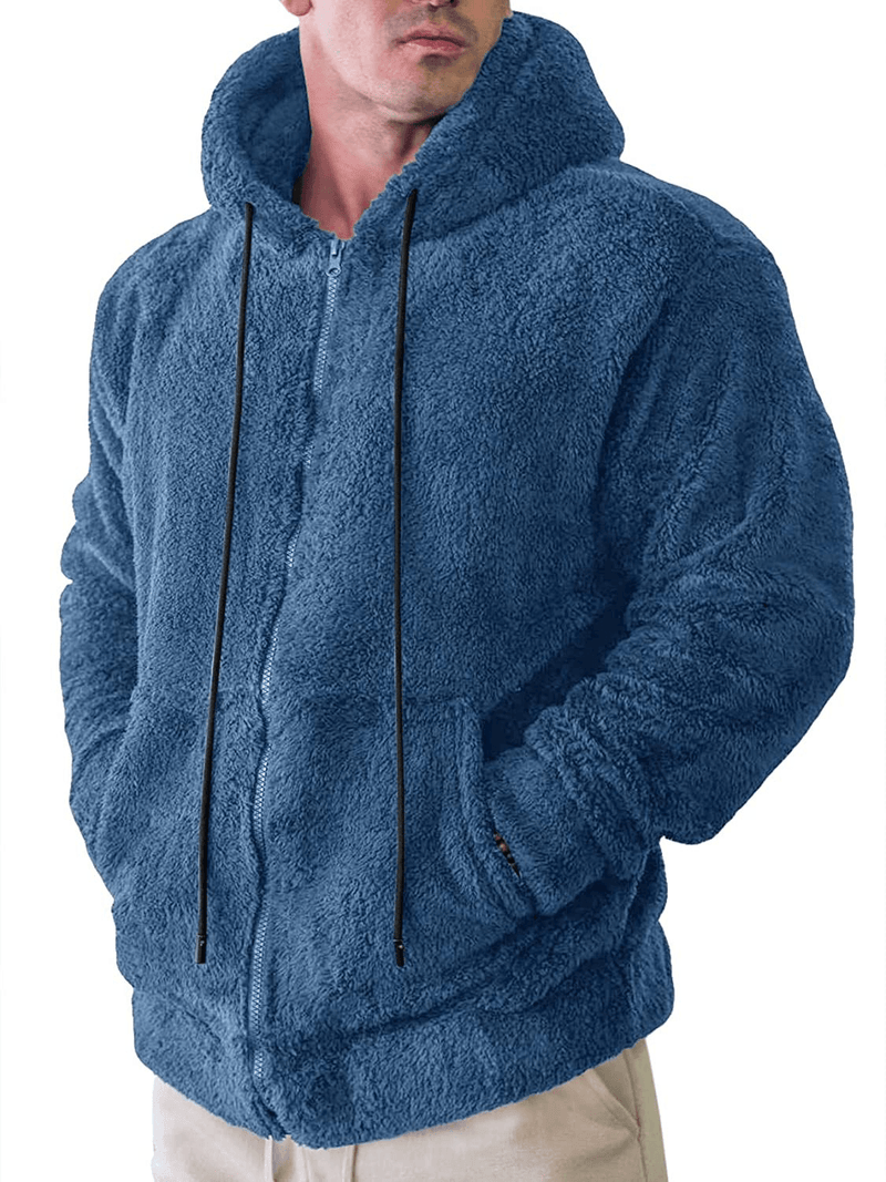 men's plush cardigan hooded jacket, view 5 - MRSLM
