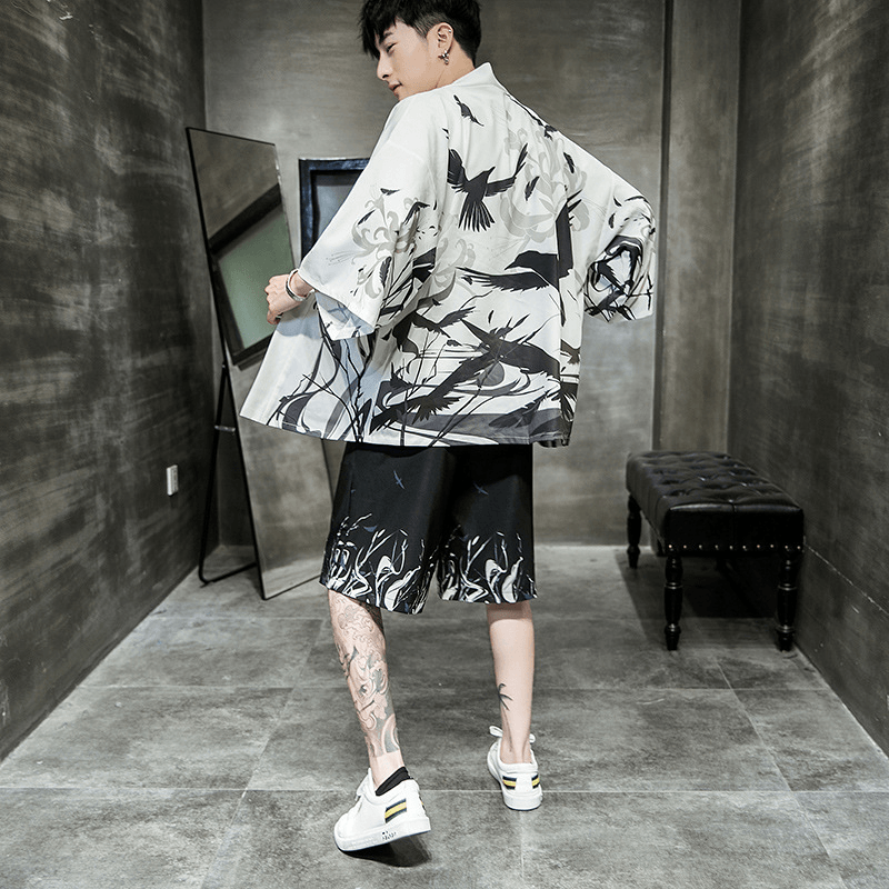 men's cotton kimono cardigan cloak, view 4 - MRSLM