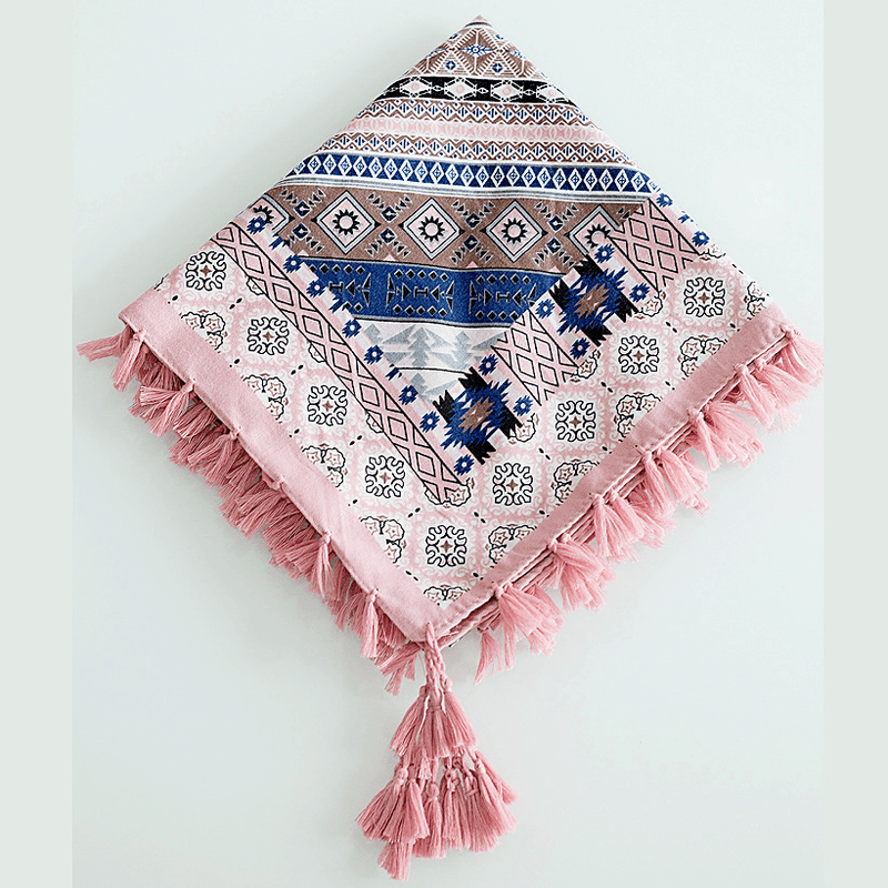 ethnic style fringed square scarf, view 6 - MRSLM