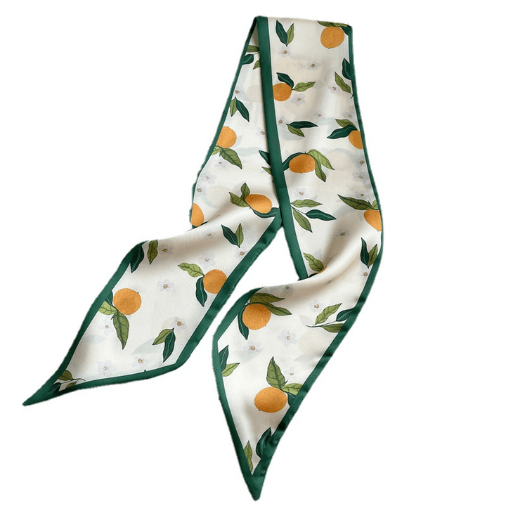 Narrow and Long Fruit Print Silk Scarf - MRSLM