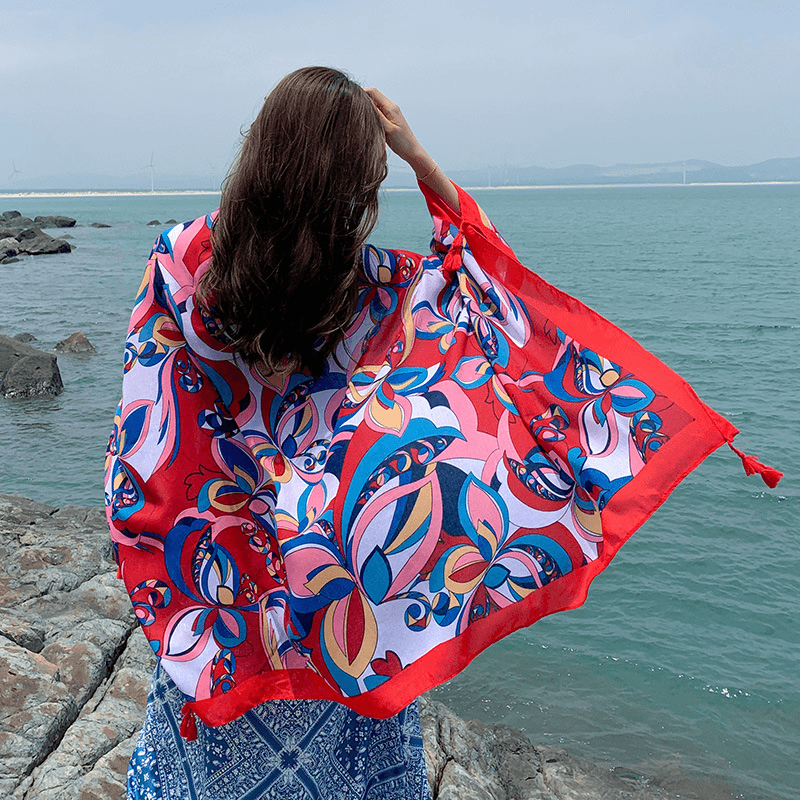 Women'S Thin Ethnic Style Scarf Oversized Sunscreen Shawl - MRSLM