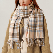 plaid imitation cashmere scarf with tassels, view 10 - MRSLM