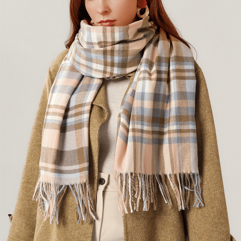 plaid imitation cashmere scarf with tassels, view 10 - MRSLM