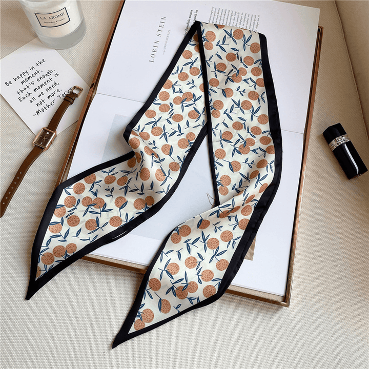 Narrow and Long Fruit Print Silk Scarf - MRSLM