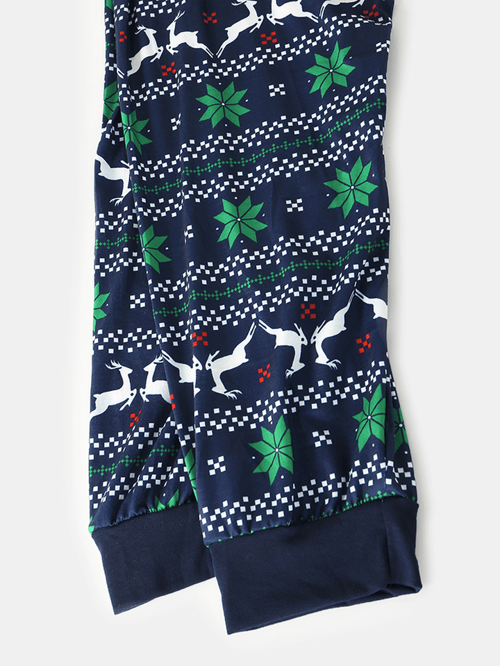 Mens Christmas Cartoon Elk Print Raglan Sleeve Long Sleeve Top Jogger Pants Home Pajamas - MRSLM