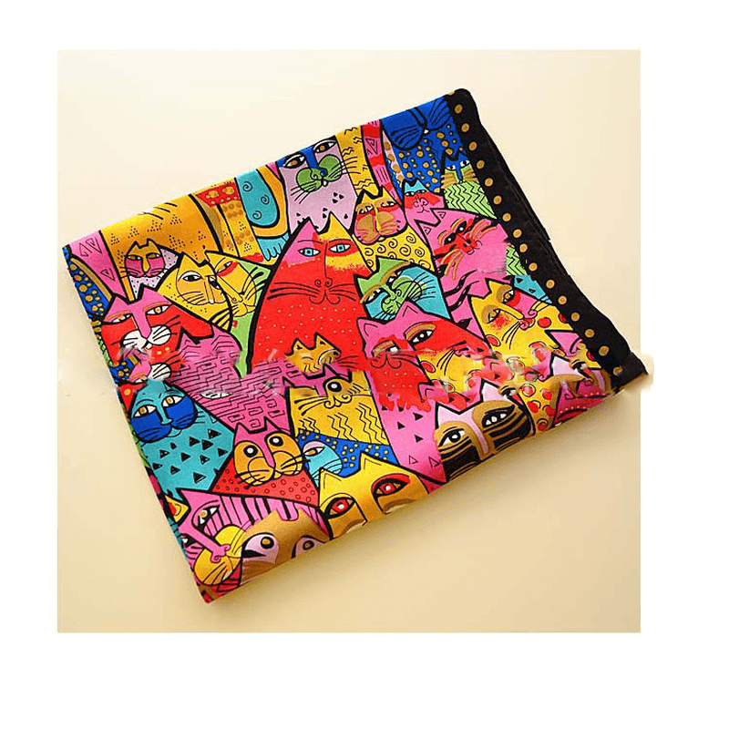 women's rainbow cat silk scarf, view 5 - MRSLM