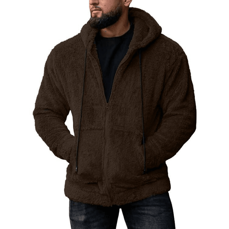 men's plush cardigan hooded jacket, view 3 - MRSLM