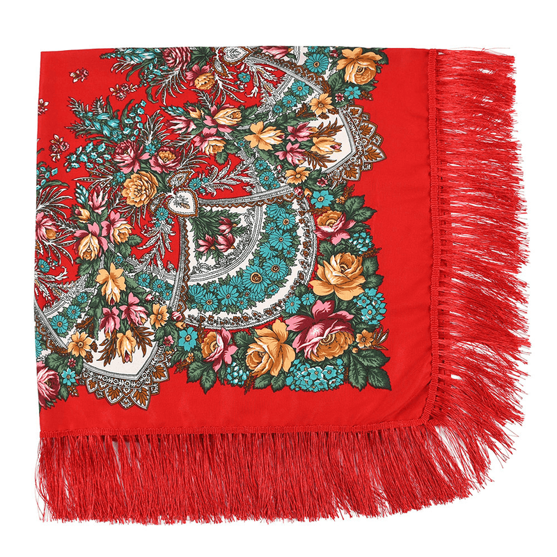 Printed fringed square shawl, view 8 - MRSLM
