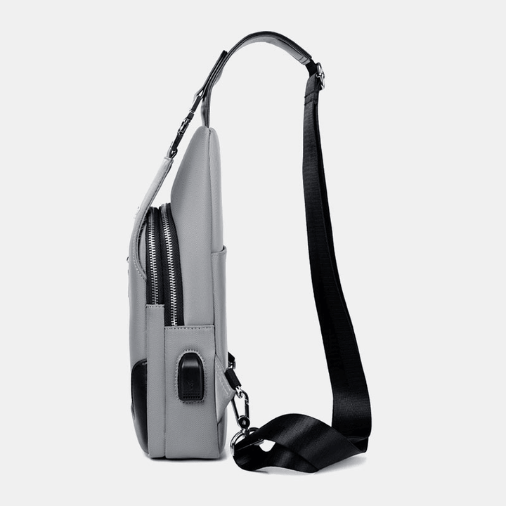 Men Oxford Waterproof Wear-Resisting Multifunction Chest Bag USB Charging Multi-Pocket Crossbody Shoulder Bag - MRSLM
