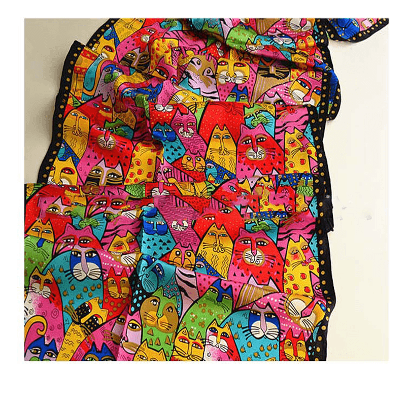 women's rainbow cat silk scarf, view 7 - MRSLM