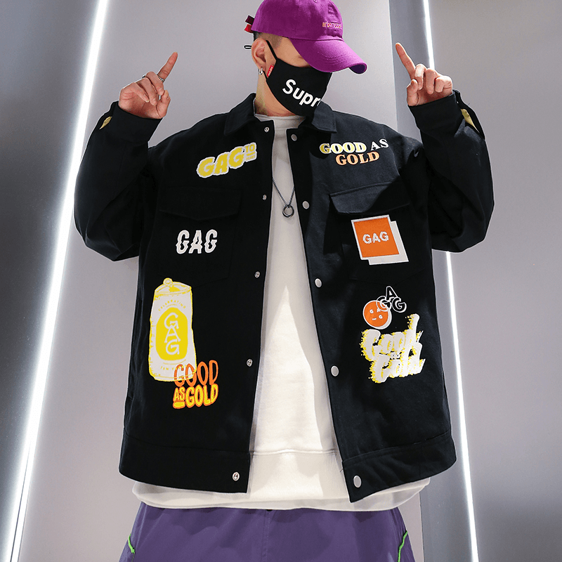 Men's graffiti print work jacket, view 3 - MRSLM