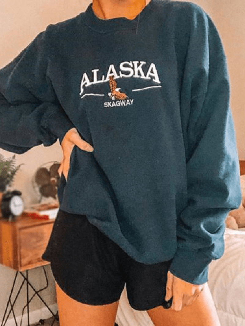 Women Letter & Animal Pattern Long Sleeve Pullover Casual Sweatshirts - MRSLM