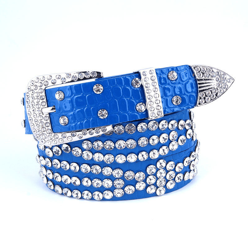 Women'S Belt with Diamond-Studded Leather Wide Jeans - MRSLM