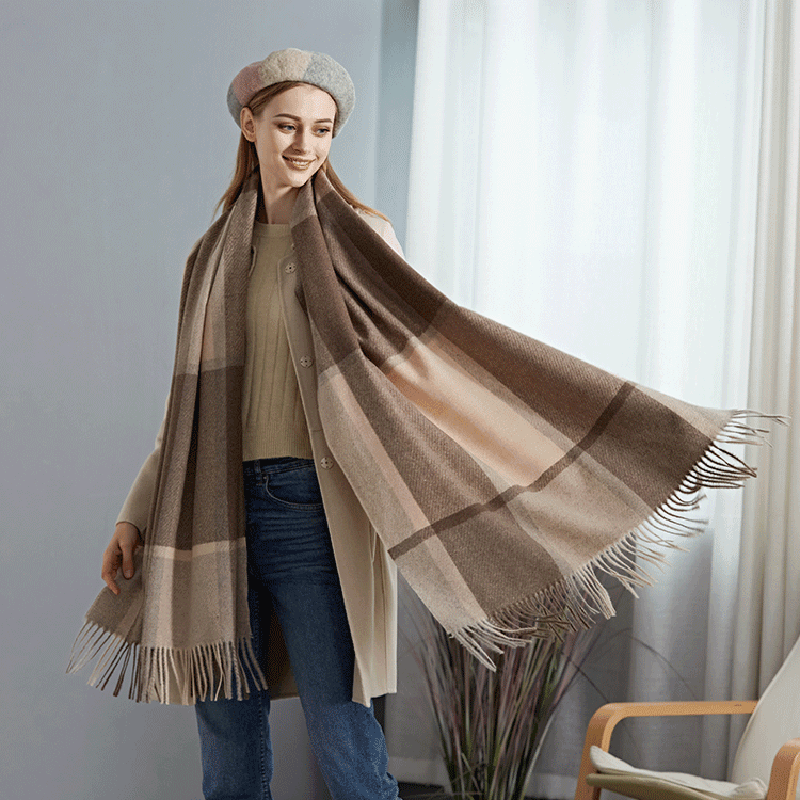 Wool Plaid Women Autumn and Winter Warm Scarf