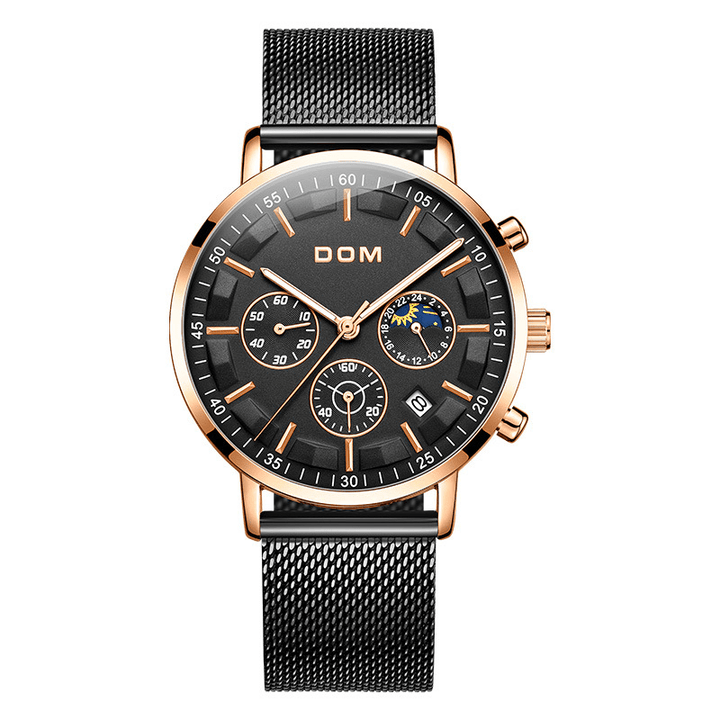 DOM 1296GK Fashion Men Watch 3ATM Waterproof Luminous Display Large Dial Quartz Watch - MRSLM