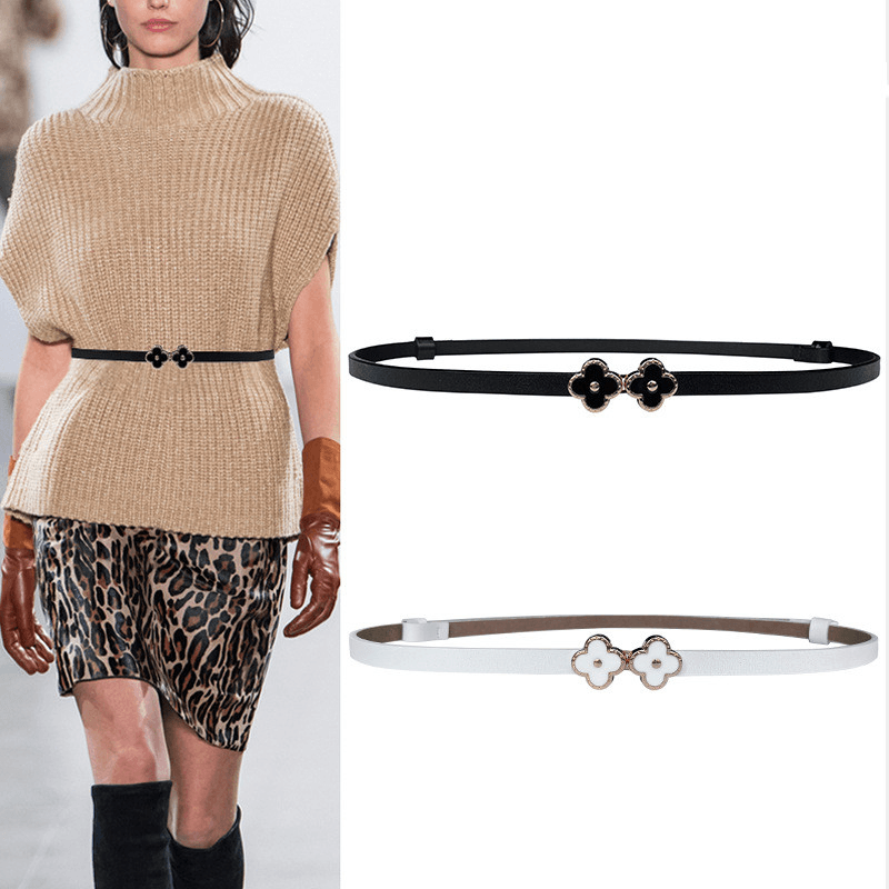 women's cowhide belt with flower buckle - MRSLM