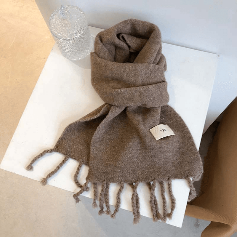 solid color tassel knitted scarf, view 15 - MRSLM