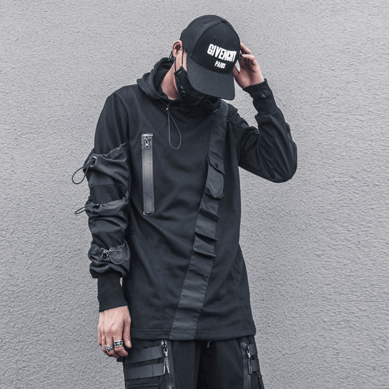 men's drawstring hooded tactical sweater, view 4 - MRSLM