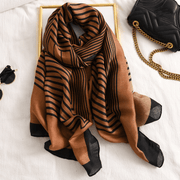 Women's striped cotton-linen feel scarf, view 4 - MRSLM
