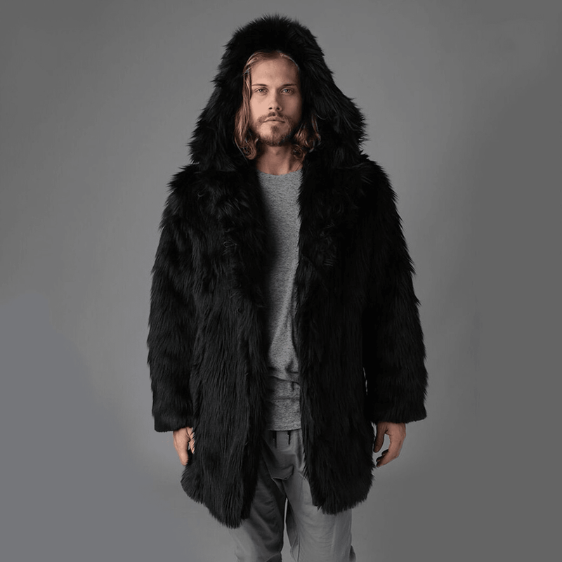 men's black faux fur jacket, view 5 - MRSLM