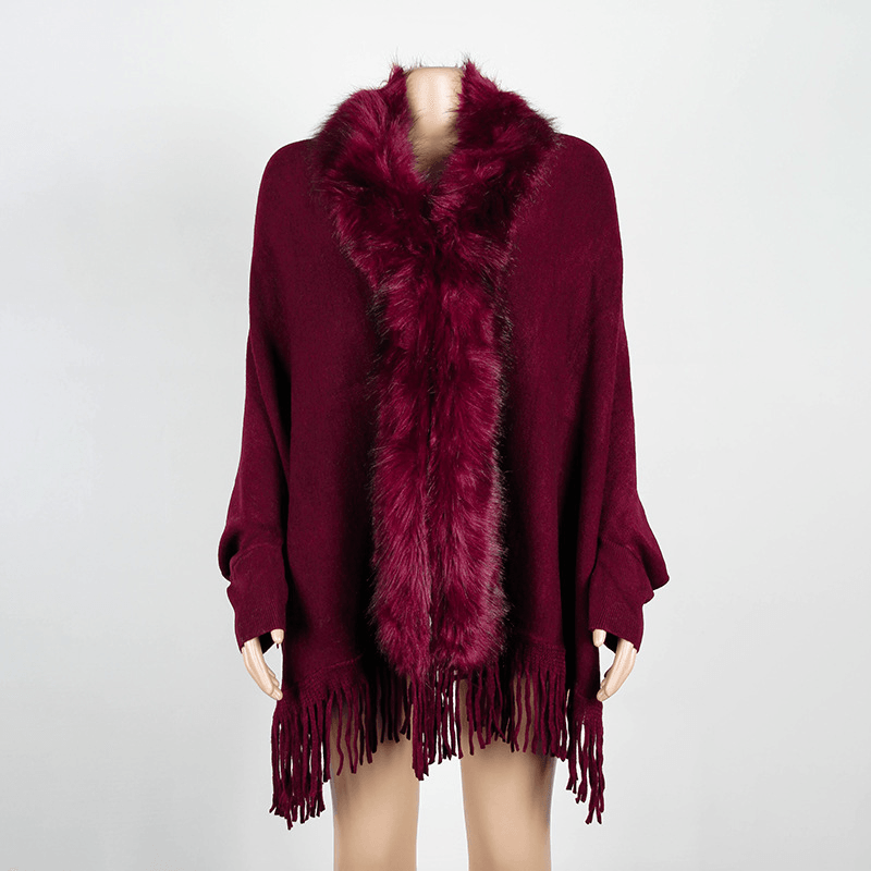 fringed cloak shawl cardigan, view 3 - MRSLM