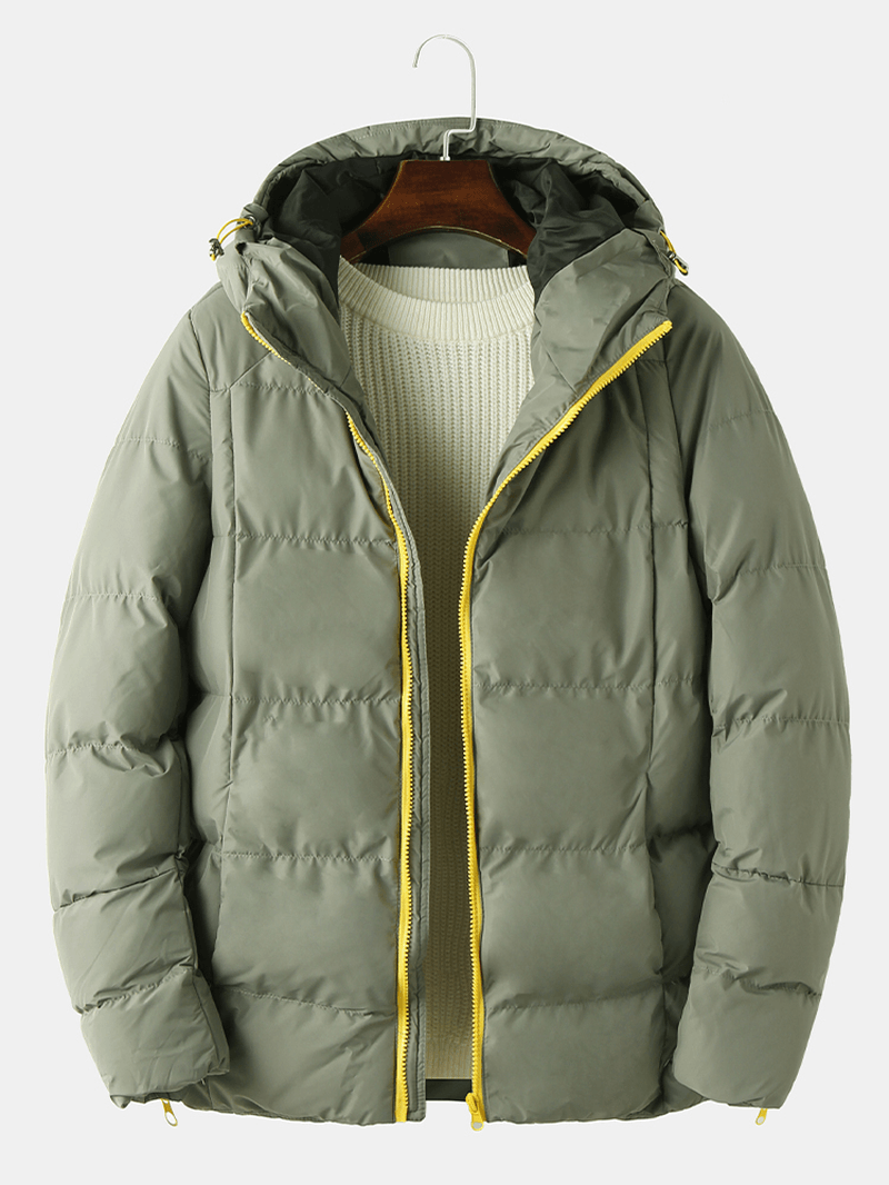 Mens Simple Solid Color Side Pocket Thicken Warm Hooded Coats - MRSLM