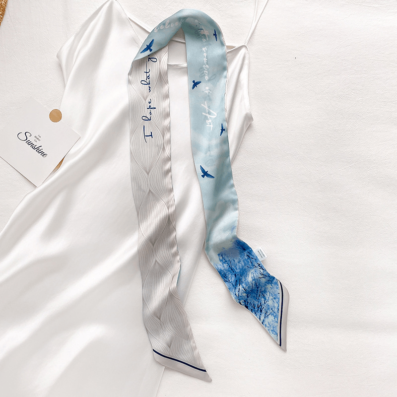 cat ink painting artificial silk long scarf - MRSLM