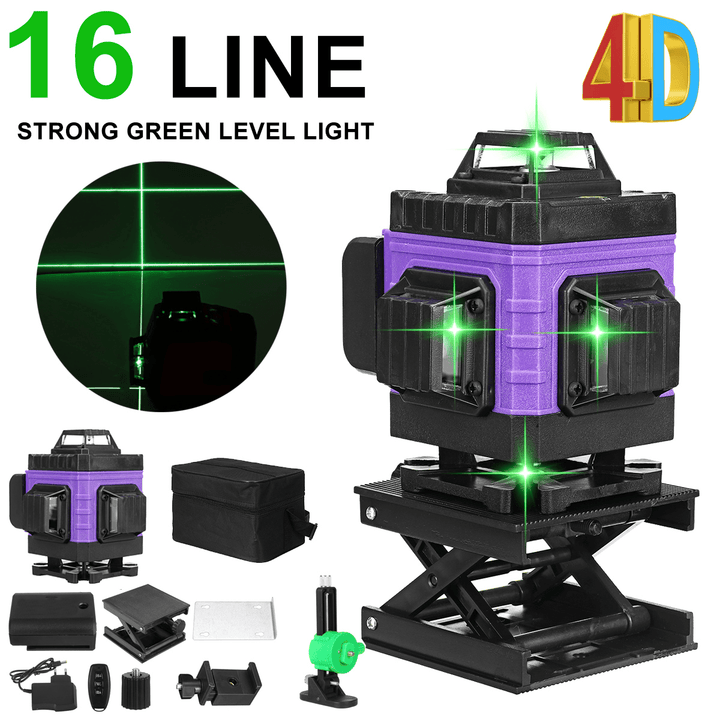 8/12/16 Lines 4D 360° Horizontal Vertical Cross Green Light Laser Level Self-Leveling Measure Super Powerful Laser Beam - MRSLM