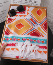 fringed ethnic cotton linen scarf, view 5 - MRSLM