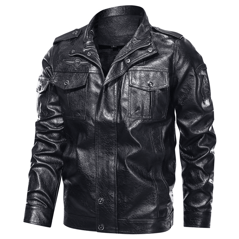 Men's washed PU leather jacket, view 4 - MRSLM