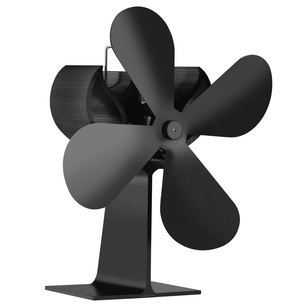 2 Pcs Ipree® FFAN01 4 Blade Fireplace Fan Eco Friendly Quiet Winter Thermal Heat Power Fan Wood Burner Stove Fan Home Travel - Black - MRSLM