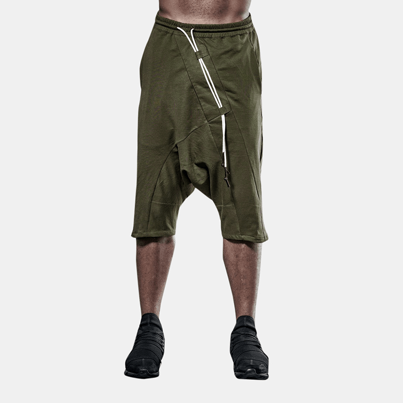 Men's army green cotton shorts, view 10 - MRSLM