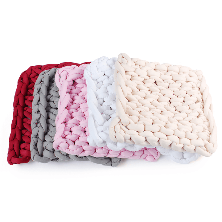 50 X 50Cm Handmade Knitted Blanket Cotton Soft Washable Lint-Free Throw Multicolored Thick Thread Blankets - MRSLM