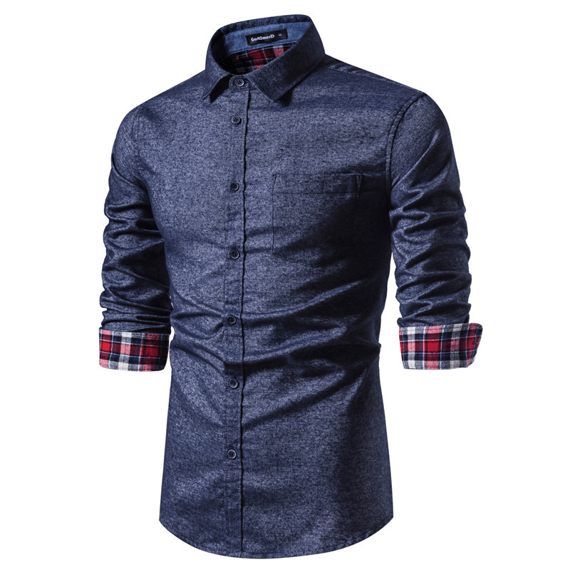 Solid Color Slim Long-Sleeved Shirt Cotton - MRSLM