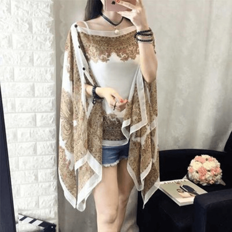 women's printed chiffon shawl, view 14 - MRSLM
