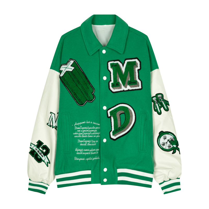 Contrasting Design Letter Embroidery Woolen Jacket Men - MRSLM