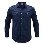 Men'S Military Long Sleeve Dress Shirt with Epaulets - MRSLM