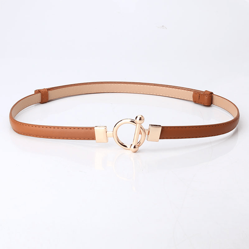 women's slim PU belt with round buckle, view 5 - MRSLM