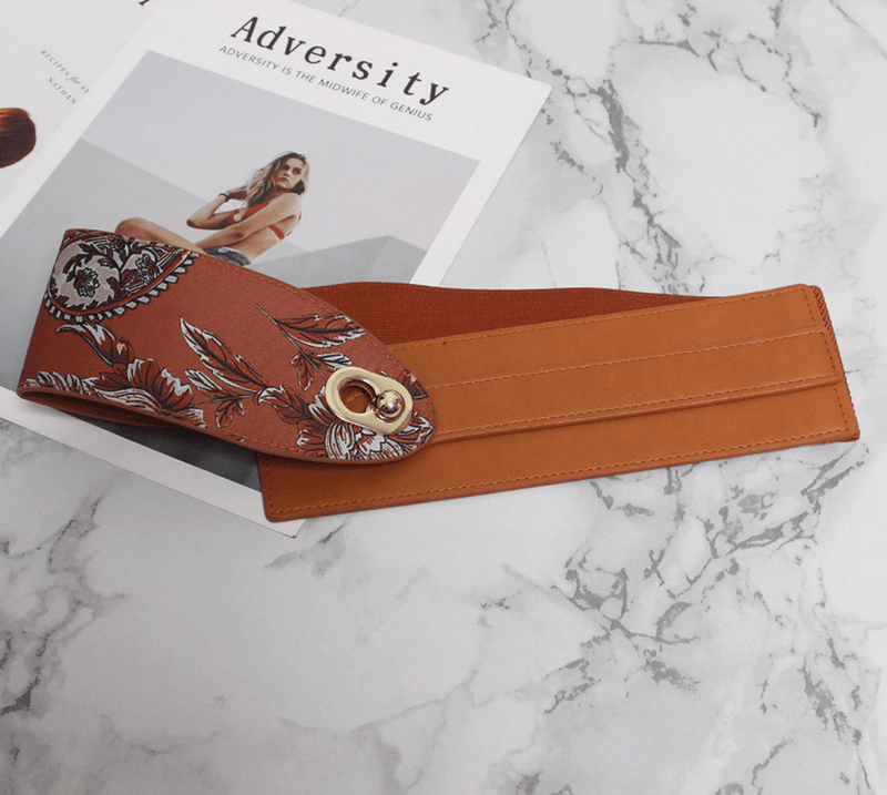 Women's wide elastic PU leather belt, view 5 - MRSLM