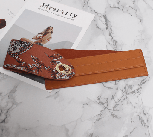 Women's wide elastic PU leather belt, view 5 - MRSLM
