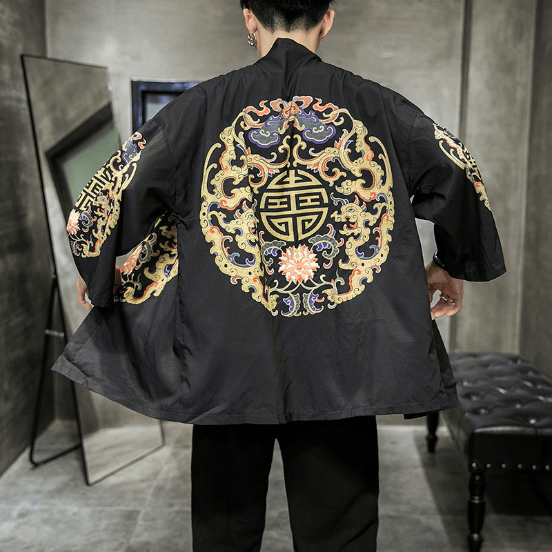 men's cotton kimono cardigan cloak, view 3 - MRSLM