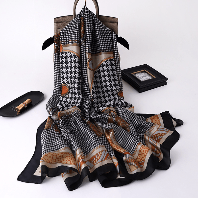 women's faux silk houndstooth scarf shawl - MRSLM