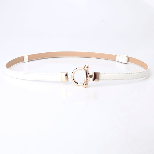 women's slim PU belt with round buckle, view 2 - MRSLM