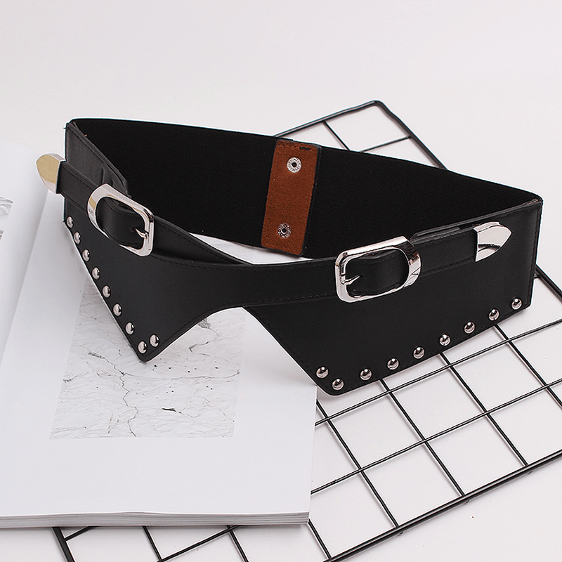 Women's wide elastic PU waist belt, view 7 - MRSLM