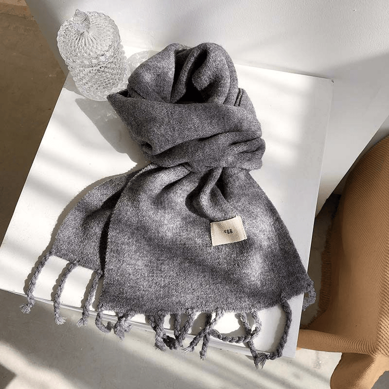 solid color tassel knitted scarf, view 8 - MRSLM